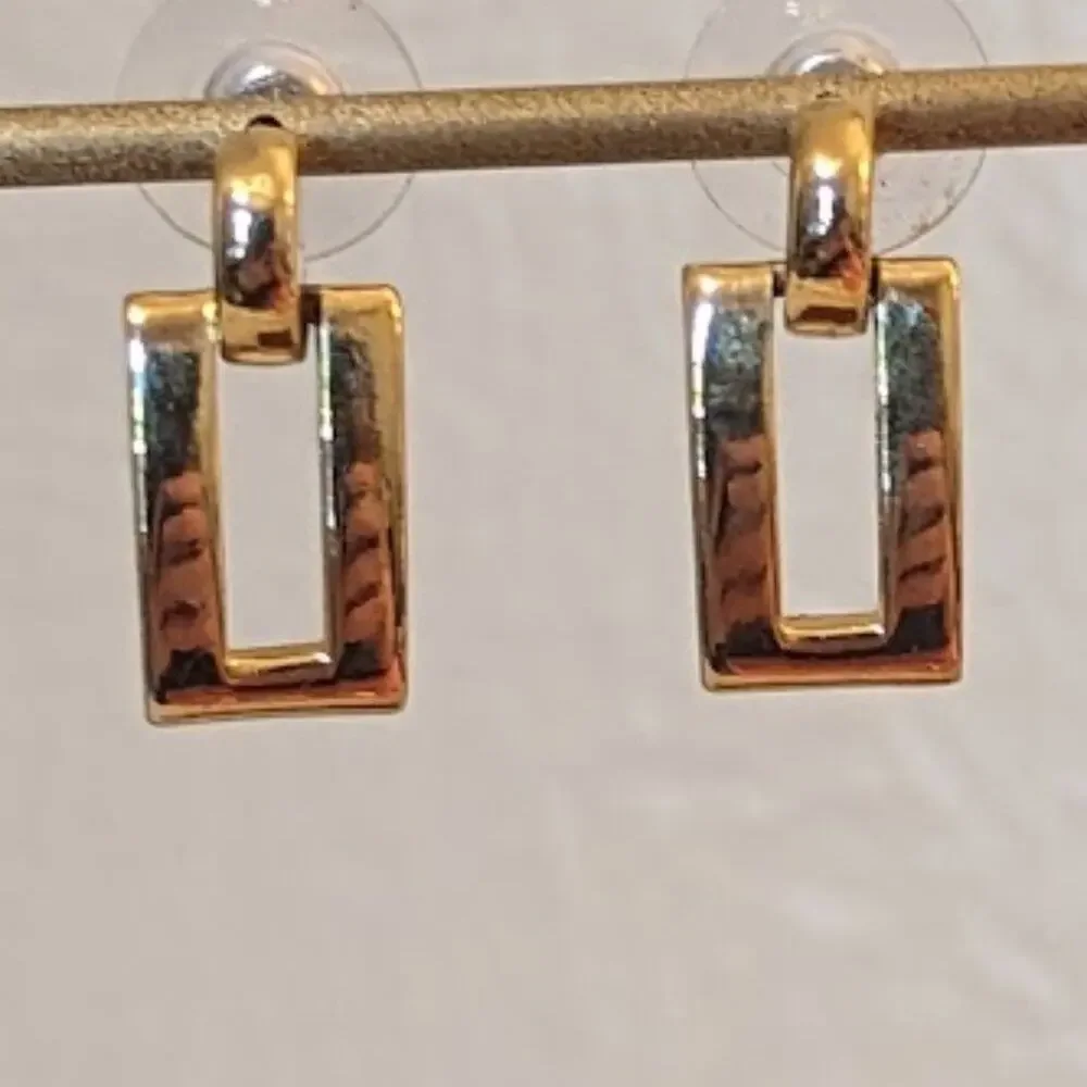 Gold Tone Doorknocker Rectangle Earrings